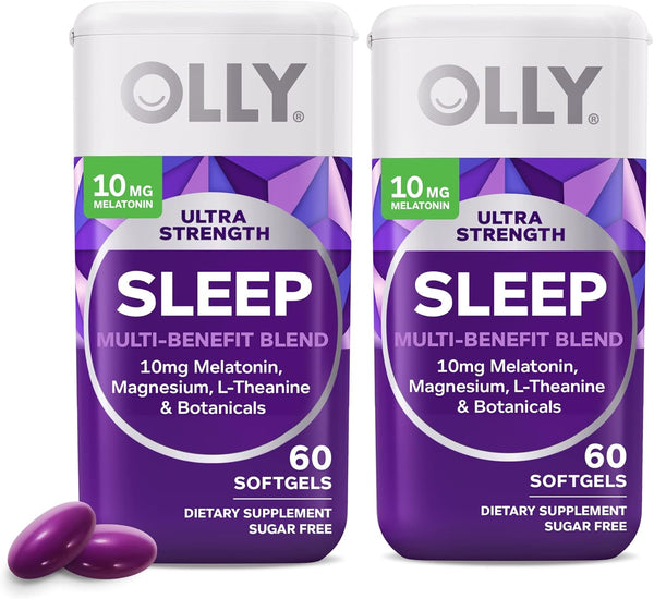 OLLY Ultra Strength Sleep Softgels, 10mg Melatonin, Chamomile, Magnesium, 60 Count (Pack of 2)