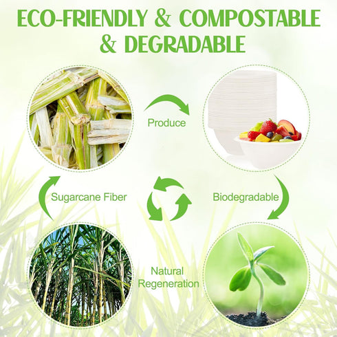 200 Pack Small 8 OZ Paper Bowls, Disposable Compostable Bowls Set, Eco-friendly Natural Bagasse for Parties
