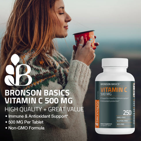 Bronson Vitamin C 500 MG, Supports Immune System & Antioxidant Protection, 250 Vegetarian Tablets