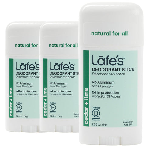 Lafe's Natural Deodorant Stick, 2.25oz Aluminum Free for Women & Men, Cedar & Lime, 3-Pack