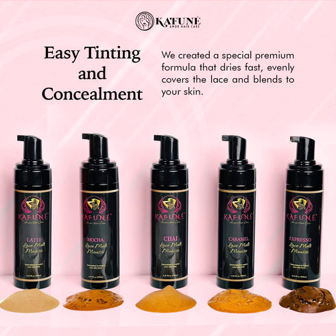 Kafune Amor Premium Lace Melting Mousse - Tinted Quick-Drying Mousse for Lace Wigs, Natural Finish, Expresso Dark Brown