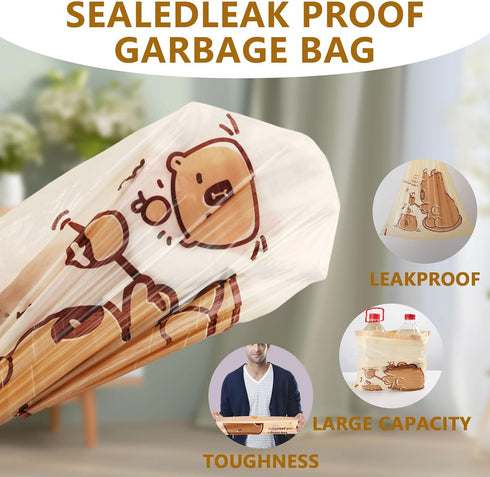 VOK 4 100 Counts Gallon Trash Bags with Capybara Printed, Drawstring Small Garbage Bags, Tear-Resistant & Odor-Control