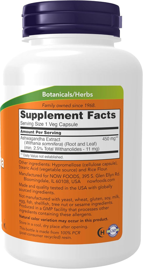 Now Foods Ashwagandha Extract 450 mg, 180 Capsules