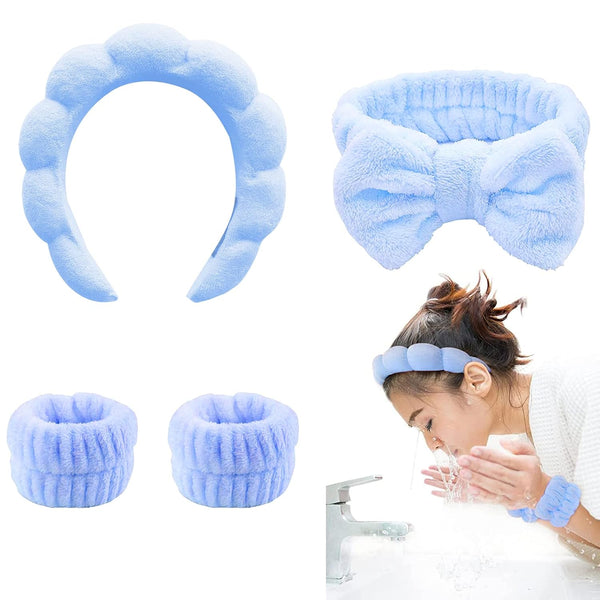 TLUXX 4-Piece Spa Headband & Wristband Set, Reusable Makeup & Skincare Accessories for Face Washing, Ideal for Women