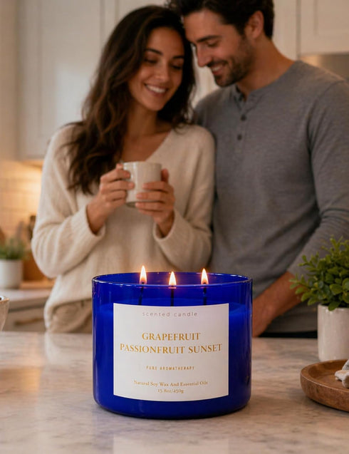 Sunset 3-Wick 15.8 oz Grapefruit Passionfruit Soy Candle | Large Scented Candle for Home | Clean Burn Long Lasting |