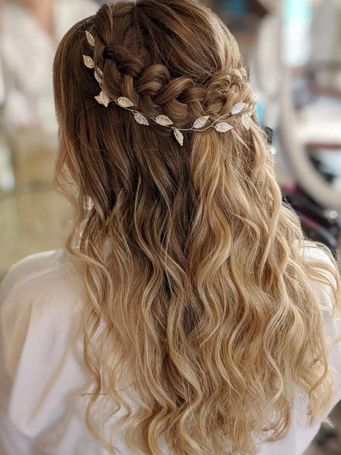 Jakawin Gold Leaf Bride Wedding Hair Vine Hair Piece Bridal Accessories for Women and Girls HV179