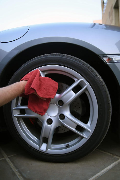 Avalon Towels Cotton Shop Rags: Pack of 50, 12x14 Inches Cleaning Rags for Automobiles, Industries & Homes (Red)
