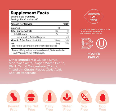 Zahler Chapter One Iron Gummies, 10mg Iron for Adults with Vitamin C, 60 Flavored Gummies, Kosher