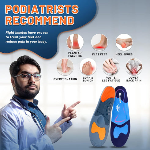 RooRuns Heavy Duty Arch Support Plantar Fasciitis Insoles for Men and Women, Orthotic Inserts Shoe Insoles for Flat