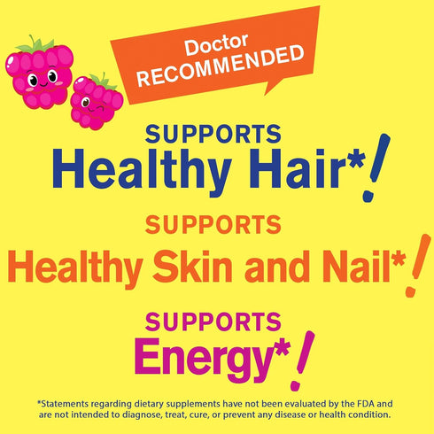 Biotin Gummies for Kids 5000 mcg - Supports Hair Growth, Skin Health, and Nails - Natural Flavors - GMO Free, Gluten