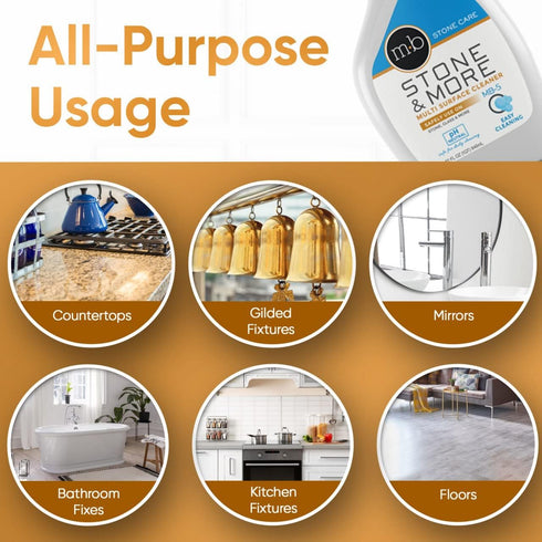 MB-5 Counter (32 oz) Stone & More, All Purpose Cleaning Spray Kitchen Cleaner Spray for Marble and Granite No Streak