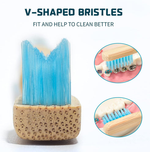 Y-Kelin Bamboo V-Shaped Orthodontic Toothbrush, Eco-Friendly Bamboo Toothbrush (3pcs) Soft Bristle (Pink Soft)