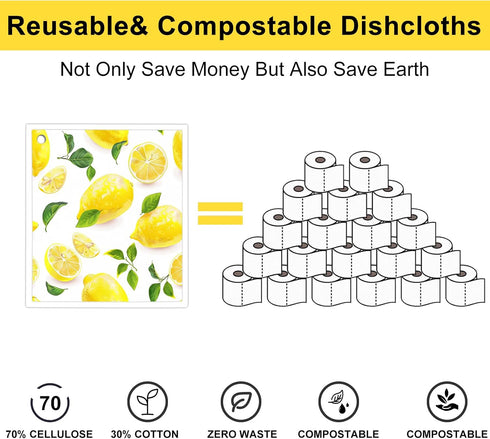 6 Pack Swedish Dishcloths for Kitchen, Reusable Absorbent Cellulose Cleaning Sponge Cloths, Biodegradable