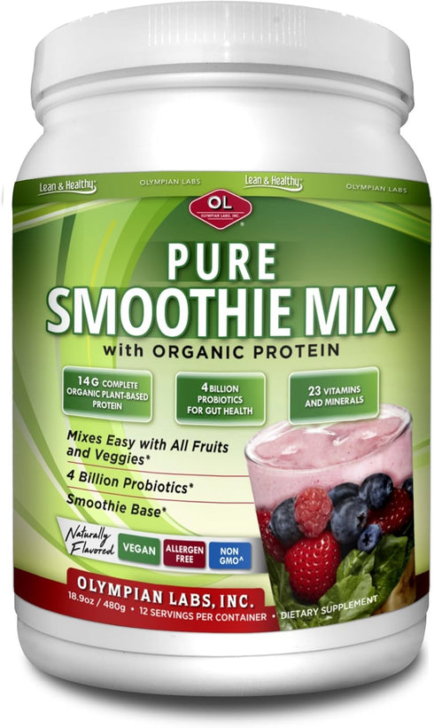 Olympian Labs Pure Smoothie Mix, Pea Protein Powder with Probiotics, Vitamins, Minerals, CLA, & Flax Seed