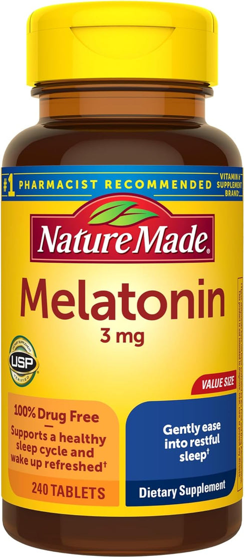 Nature Made Melatonin 3mg Sleep Aids, 240 Tablets, Drug Free Sleep Supplements