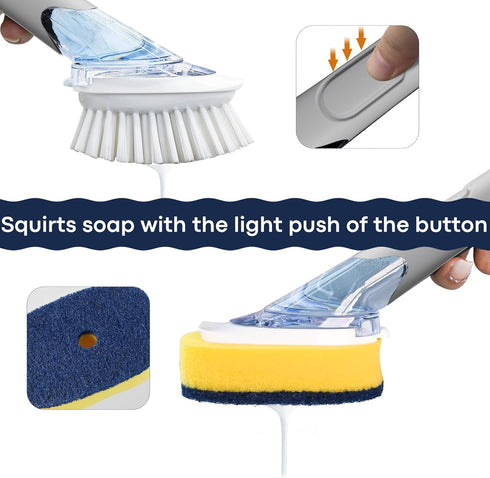 Set 2 Dish Brush with Soap Dispenser Storage with PCS Brush Refills & Holder, Dish Scrubber with Soap Dispenser, Dish