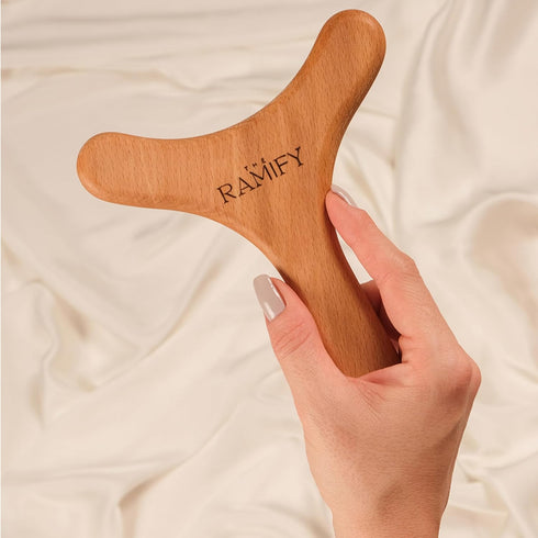 theramify Natural Wood Y-Shape Massage Tool, Ergonomic Gua Sha Board for Body, Wood Therapy Massager for Legs, Arms