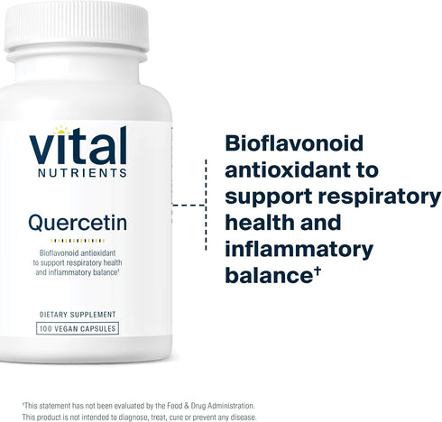 Vital Nutrients Quercetin Supplement | Vegan with Bioflavonoids for Sinus, Respiratory, Heart & Immune Support | 500mg,