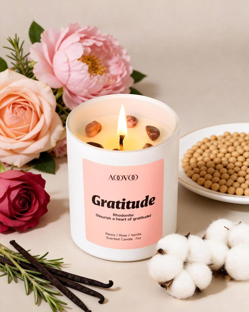 Set 4 Pack AOOVOO Mothers Day Candles for Mom - Candles for Home Scented, Aromatherapy Candle with Crystals, Gratitude