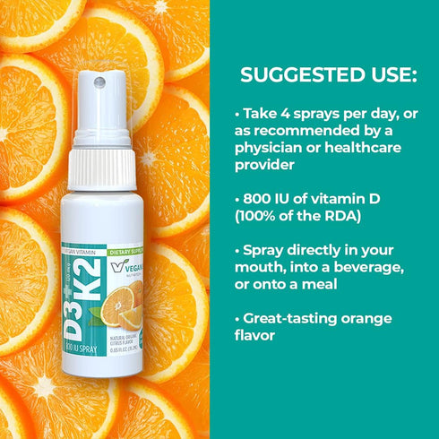 Vegan Life Nutrition Vitamin D3 and K2 Oral Spray Supplement - 0.65 Ounce