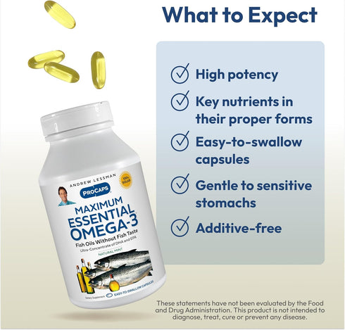 ANDREW LESSMAN Maximum Essential Omega-3 Mint - 30 Softgels - Ultra-Pure, High Potency Omega-3 Oils