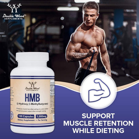Double Wood Supplements HMB Supplement, Third Party Tested, Non-GMO, Gluten Free, 120 Capsules, 1000mg per Serving