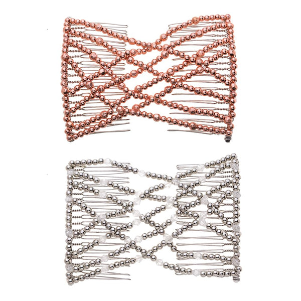 Ruihfas 2 Pcs Magic Beading Easy Stretching Hair Combs Double Clips Hair Styling Accessories for Women Girls