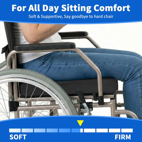 YOUFI Wheelchair Seat Cushion with Waterproof Layer Breathable Cover, High Rebound Memory Foam, Non-Slip Bottom
