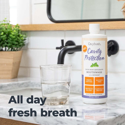 Oxyfresh Cavity Protection Fluoride Mouthwash, Anticavity for Sensitive Teeth, Non-Staining, Alcohol Free, 16 oz.