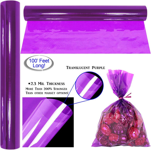 AnapoliZ Purple Cellophane Wrap Roll | 100’ Ft Long X 16” Wide | 2.3 Mil Thick Translucent | Gifts, Baskets, Treats