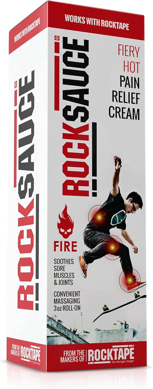 RockTape RockSauce Fire Heated Roll On Pain Relief, 3 ounce, Red