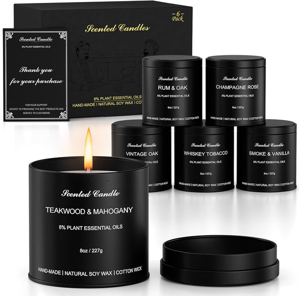 HOMAMAMOON Scented Candles for Men - 6 Pack Masculine Scented Candles Set, 8oz