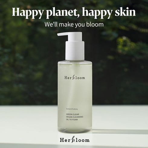 herbloom Green Clear Vegan Cleansing Oil to Foam - Korean Cleanser, pH Balanced Mild Foam Cleanser, 6.76 fl. oz.