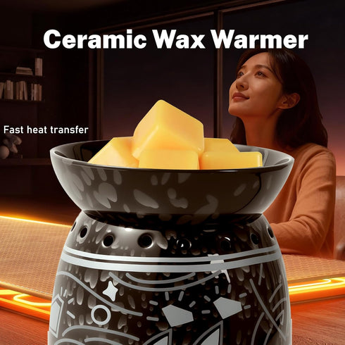 TTJ Ceramic Wax Melt Warmer with Plug-in, Electric Fragrance Warmer for Home Decor, Crackle Glaze Oil Burner with Night