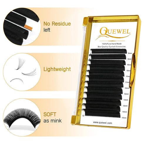 QUEWEL Volume Lash Extensions, 0.03 0.05 0.07 C CC D DD Curl Easy Fan Lashes Mix 8-20mm