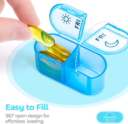 Weekly Pill Organizer 2 Times a Day - AM PM with 7 Daily Color-Coded Cases for Vitamins, Medicine, & Supplements