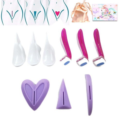 Intimate Pube Hair Trimmer Set for Women, 3 Handy Razors & Silk Storage Bag - Easy Bikini Grooming Tool (Three Shaped