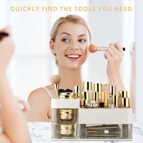 Makeup Organizer and Storage, Large Capacity Cosmetic Display Case with Drawer for Skincare, Brushes, Lipstick
