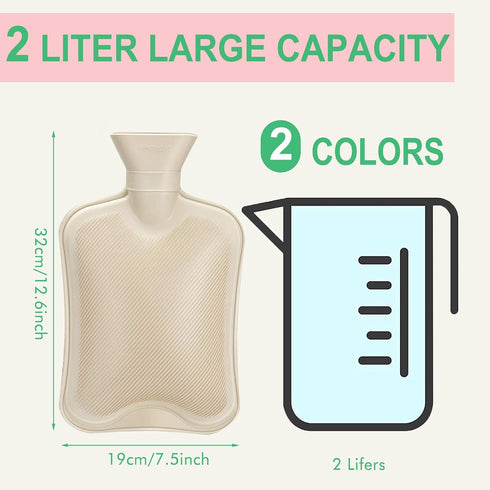 Hot Water Bottle, Fythao Rubber Hot Water Bottle for Pain Relief, Hot Water Bag for Cramps, Bed Warmer for Hand Feet