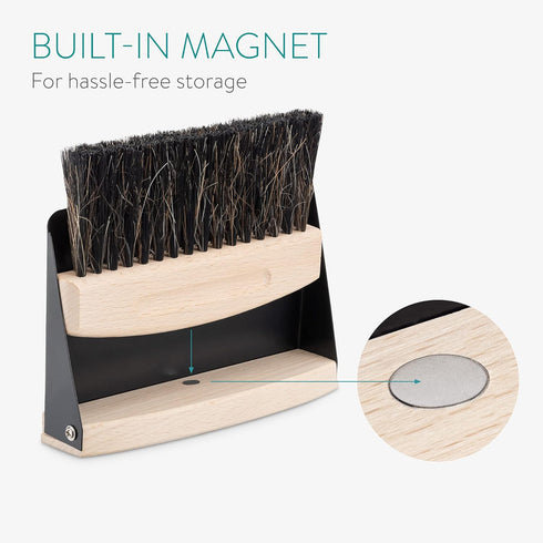 Navaris Small Dustpan and Brush Set, Wooden Mini Dust Pan Brush for Sweeping Tabletop, Black