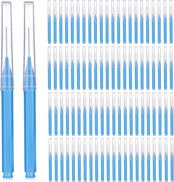 Patelai 100 Pieces Braces Brush, Interdental Brush Toothpick for Dental Hygiene, Sky Blue, 0.53"x0.1"