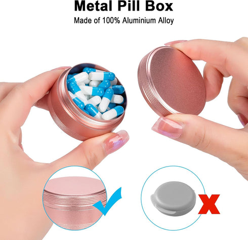 Metal Pill Container, Waterproof Pill Box for Daily Travel, Portable Medicine Organizer for Pocket Purse, Ideal for