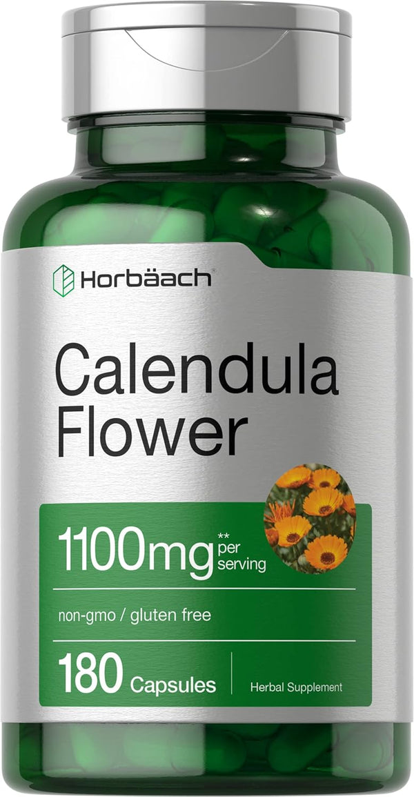 Horbaeach Calendula Flower Capsules 1100mg | 180 Count | Non-GMO Herbal Supplement