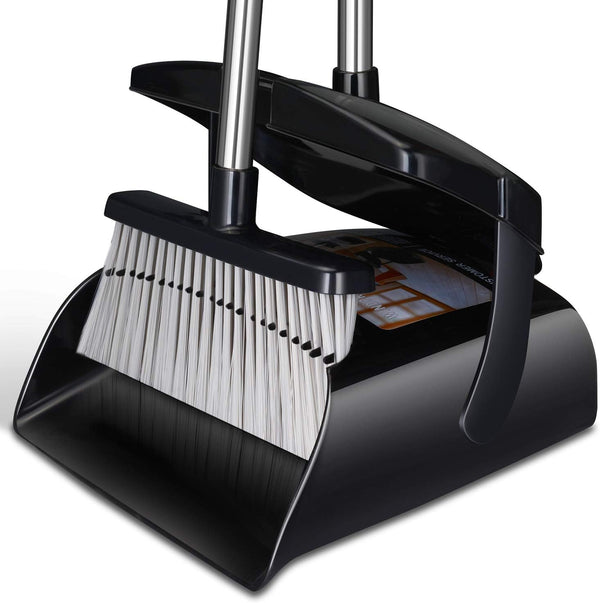 Broom and Dustpan Set for Home, Indoor Upright Dustpan Combo with Long Handle for Kitchen, Office