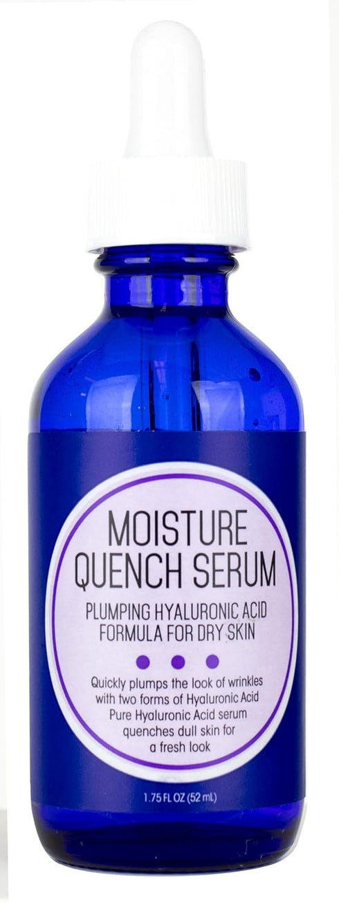 La Radiance Moisture Quench Anti-Aging Serum for wrinkles and uneven skin tone. Made with Pure Hyaluronic Acid to help hydrate and plump skin. Large 1.75oz glass bottle with dropper.
