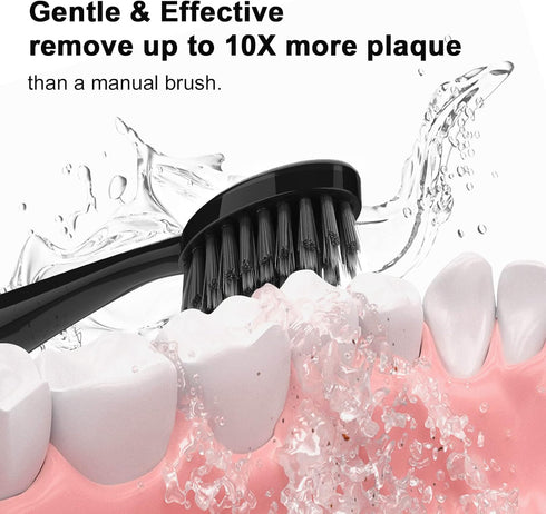 YUNCHI Replacement Toothbrush Heads for Burst Electric Toothbrush, Soft Charcoal Bristles, 10 Count, Black