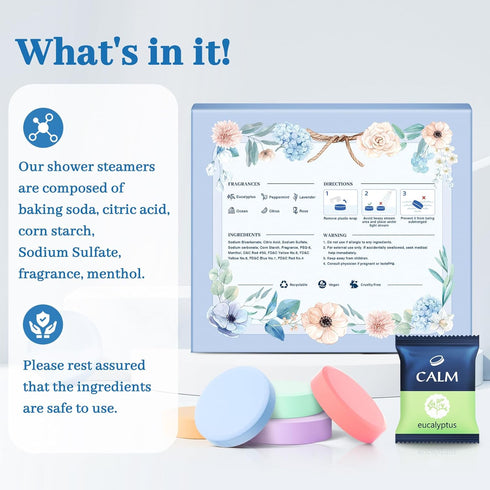Shower Steamers 6 Count, Natural Ingredients, 6 Different Scents, Individually Wrapped, Great Gift Option