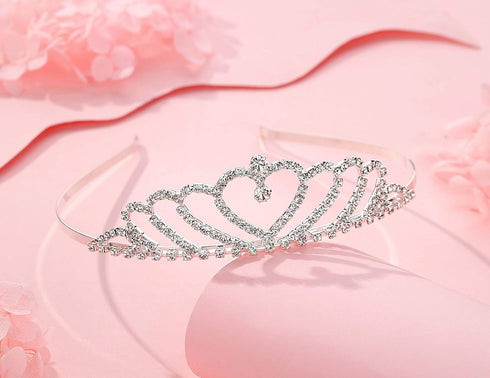 Lovelyshop Girls Heart Rhinestone Tiara Crown for Birthday, Wedding, Prom Princess Party