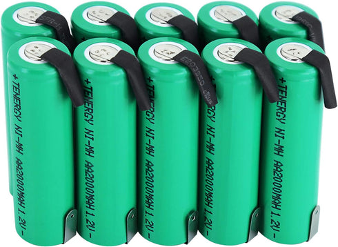 Tenergy 1.2V NiMH 2000mAh Flat Top Rechargeable AA Batteries, 10 Pack
