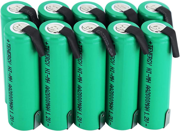 Tenergy 1.2V NiMH 2000mAh Flat Top Rechargeable AA Batteries, 10 Pack